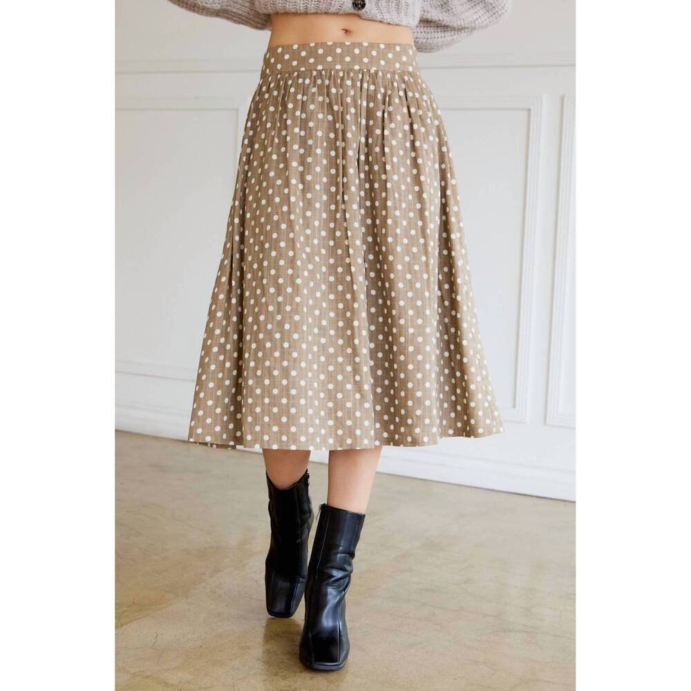 NEW SUNDAY EDITION savannah polka dot circle skirt in tan white flowy